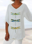 Women Dragonfly Short Sleeve Shirt Summer Printing V Neck Daily Casual Top