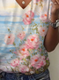 Women Floral Short Sleeve Tee T-shirt V Neck Printing Casual Summer Graphic Tee Top