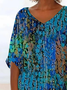Women Abstract Short Sleeve Shirt Summer Printing V Neck Daily Casual Top