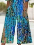 Women Abstract V Neck Half Sleeve Casual Summer Jumpsuit