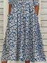 Women Floral Half Sleeve Summer Printing Dress Crew Neck Daily Casual Maxi A-Line Dress