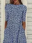 Women Floral Half Sleeve Summer Printing Dress Crew Neck Daily Casual Maxi A-Line Dress