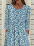 Women Floral Half Sleeve Summer Printing Dress Crew Neck Daily Casual Maxi A-Line Dress