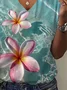 Women Floral Short Sleeve Tee T-shirt V Neck Printing Casual Summer Graphic Tee Top