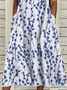 Women Floral Half Sleeve Summer Printing Dress Crew Neck Daily Casual Maxi A-Line Dress