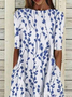 Women Floral Half Sleeve Summer Printing Dress Crew Neck Daily Casual Maxi A-Line Dress