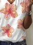 Women Floral Short Sleeve Tee T-shirt V Neck Printing Casual Summer Graphic Tee Top