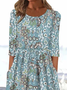 Women Floral Half Sleeve Summer Printing Dress Crew Neck Daily Casual Maxi A-Line Dress