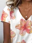 Women Floral Short Sleeve Tee T-shirt V Neck Printing Casual Summer Graphic Tee Top