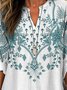 Women Nationality/ethnic Half Sleeve Blouse Summer Shawl Collar Daily Casual Top