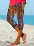 Women Abstract Elastic Waist Vintage Summer Capris Leggings