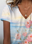 Women Floral Short Sleeve Tee T-shirt V Neck Printing Casual Summer Graphic Tee Top