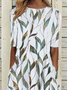 Women Floral Half Sleeve Summer Printing Dress Crew Neck Daily Casual Maxi A-Line Dress