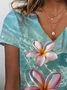 Women Floral Short Sleeve Tee T-shirt V Neck Printing Casual Summer Graphic Tee Top