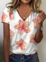 Women Floral Short Sleeve Tee T-shirt V Neck Printing Casual Summer Graphic Tee Top