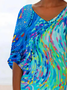 Women Abstract Short Sleeve Shirt Summer Printing V Neck Daily Casual Top