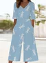 Women Dragonfly V Neck Half Sleeve Casual Summer Jumpsuit