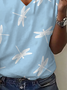 Women Dragonfly Short Sleeve Tee T-shirt V Neck Printing Casual Summer Graphic Tee Top