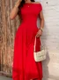 Women Plain Short Sleeve Summer Dress Asymmetrical Daily Casual Maxi Tunic A-Line Dress