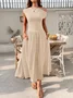 Women Plain Short Sleeve Summer Dress Asymmetrical Daily Casual Maxi Tunic A-Line Dress