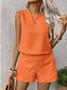 Women Plain Two-Piece Set Daily Sleeveless Casual Summer Top With Pants Matching Set