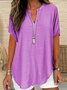 Women Plain Half Sleeve Blouse Summer Shawl Collar Daily Casual Top