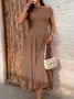 Women Plain Short Sleeve Summer Dress Asymmetrical Daily Casual Maxi Tunic A-Line Dress