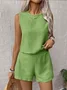 Women Plain Two-Piece Set Daily Sleeveless Casual Summer Top With Pants Matching Set