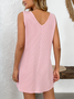 Women Plain Sleeveless Summer Dress V Neck Daily Casual Midi Tank H-Line Dress