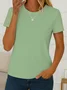 Women Plain Short Sleeve Tee T-shirt Crew Neck Printing Casual Summer Top