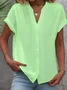 Women's Plain Short Sleeve Shirt Summer Buckle V Neck Daily Casual Top