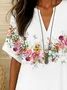 Women Floral Short Sleeve Shirt Summer Printing V Neck Daily Casual Top