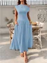 Women Plain Short Sleeve Summer Dress Asymmetrical Daily Casual Maxi Tunic A-Line Dress