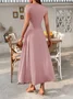 Women Plain Short Sleeve Summer Dress Asymmetrical Daily Casual Maxi Tunic A-Line Dress