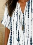 Women Striped Short Sleeve Shirt Summer Printing V Neck Daily Casual Top