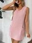 Women Plain Sleeveless Summer Dress V Neck Daily Casual Midi Tank H-Line Dress