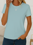 Women Plain Short Sleeve Tee T-shirt Crew Neck Printing Casual Summer Top
