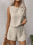 Women Plain Two-Piece Set Daily Sleeveless Casual Summer Top With Pants Matching Set