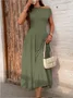Women Plain Short Sleeve Summer Dress Asymmetrical Daily Casual Maxi Tunic A-Line Dress