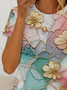 Women Floral Short Sleeve Tee T-shirt Crew Neck Printing Casual Summer Graphic Tee Top
