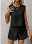 Women Plain Two-Piece Set Daily Sleeveless Casual Summer Top With Pants Matching Set