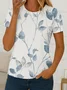 Women Floral Short Sleeve Tee T-shirt Crew Neck Printing Casual Summer Graphic Tee Top