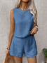 Women Plain Two-Piece Set Daily Sleeveless Casual Summer Top With Pants Matching Set
