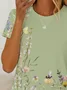 Women Floral Short Sleeve Tee T-shirt Crew Neck Printing Casual Summer Graphic Tee Top