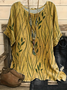 Women Plants Three Quarter Sleeve Tee T-shirt Crew Neck Vintage Spring/Fall Top
