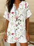 Women Floral Short Sleeve Shirt Summer Printing V Neck Daily Casual Top