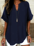 Women Plain Short Sleeve Shirt Summer Printing V Neck Daily Casual Top