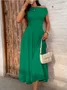 Women Plain Short Sleeve Summer Dress Asymmetrical Daily Casual Maxi Tunic A-Line Dress