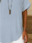 Women Striped Short Sleeve Shirt Summer Printing V Neck Daily Casual Top