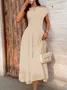 Women Plain Short Sleeve Summer Dress Asymmetrical Daily Casual Maxi Tunic A-Line Dress